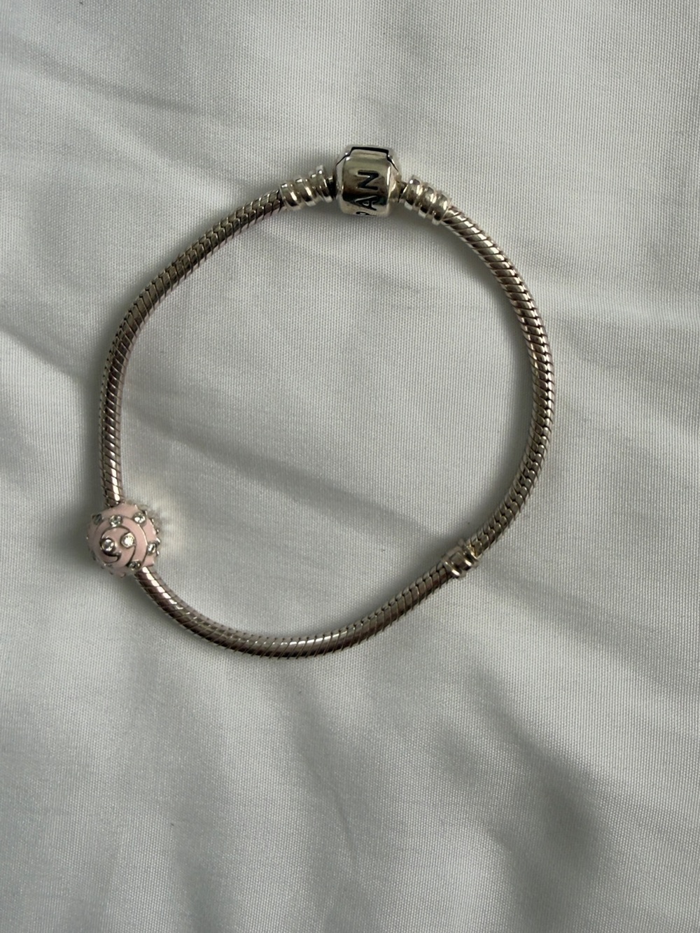 Pandora Sterling Silver Bracelet with Pink Enamel Charm